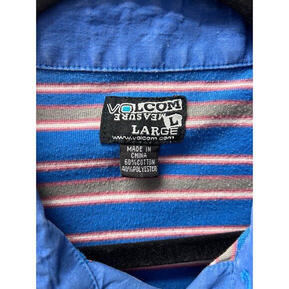 Vintage Volcom Mens Short Sleeve Large Elroy Polo Shirt Blue/Gray Stripes - Picture 3 of 8